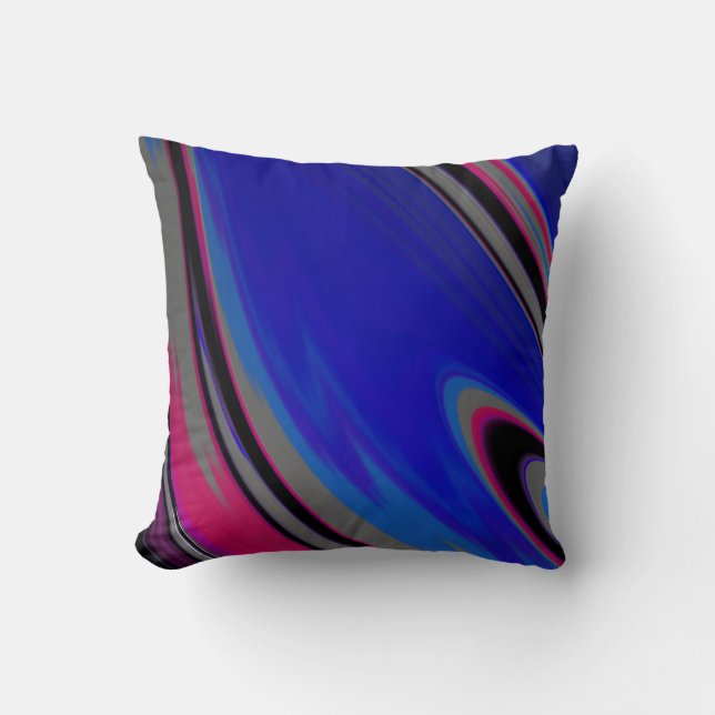 Abstract Dark  Blue Gray Magenta Fractal Cushion (Front)