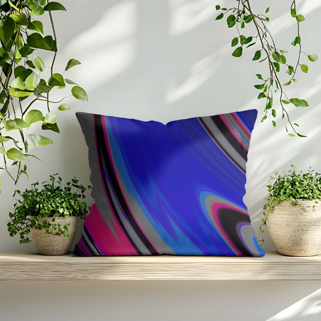 Abstract Dark  Blue Gray Magenta Fractal Cushion (Creator Uploaded)