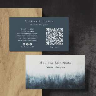 Abstract Dark Blue Grunge & White Custom QR Code Business Card