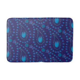 Abstract Dark Blue Paisley Tulip Floral pattern Bath Mat