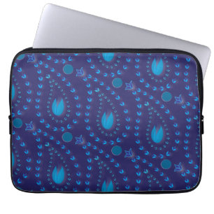 Abstract Dark Blue Paisley Tulip Floral pattern Laptop Sleeve
