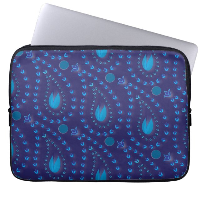Abstract Dark Blue Paisley Tulip Floral pattern Laptop Sleeve (Front)