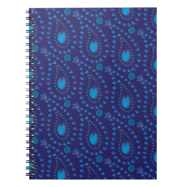 Abstract Dark Blue Paisley Tulip Floral pattern Notebook (Front)