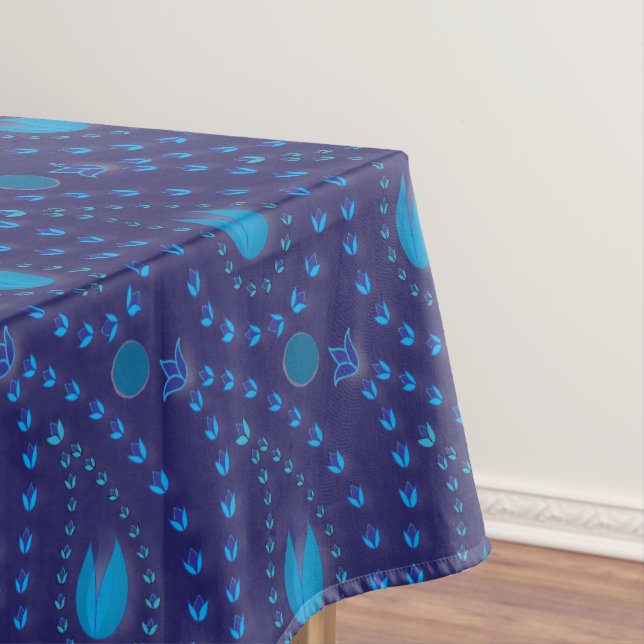 Abstract Dark Blue Paisley Tulip Floral pattern Tablecloth (In Situ)