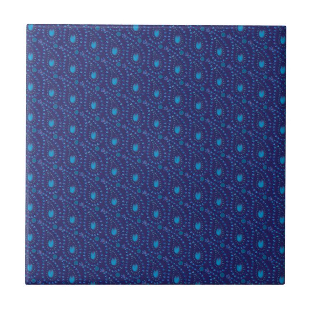 Abstract Dark Blue Paisley Tulip Floral pattern Tile (Front)