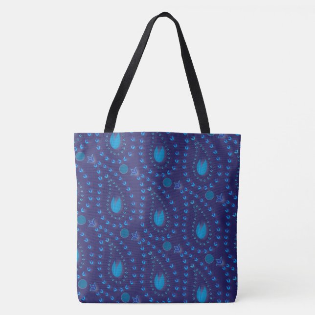 Abstract Dark Blue Paisley Tulip Floral pattern Tote Bag (Front)