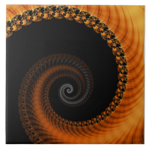 Abstract dark golden orange spiral fractal pattern tile