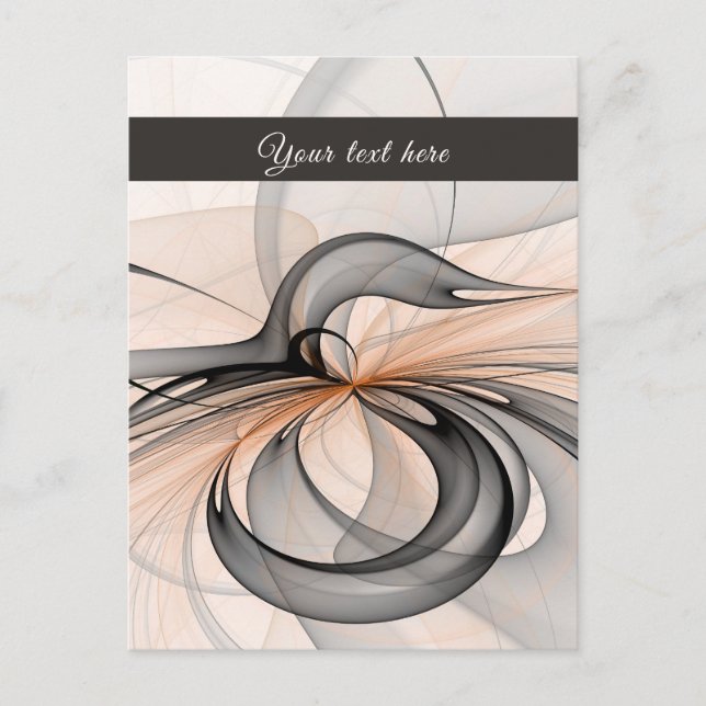 Abstract Dark Grey Sienna Modern Fractal Art Text Postcard (Front)