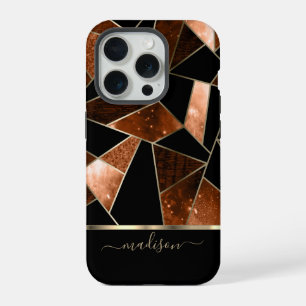 Abstract  Dark Orange, Black and Gold Design   iPhone 15 Pro Case