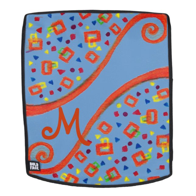 ABSTRACT DECO MONOGRAM Orange  Blue Yellow Swirls Backpack (Removable Face)