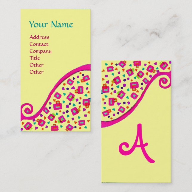 ABSTRACT DECO MONOGRAM Pink Fuchsia Black Yellow Business Card (Front/Back)