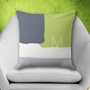 Abstract Decorative Lime Green Monogram  Cushion