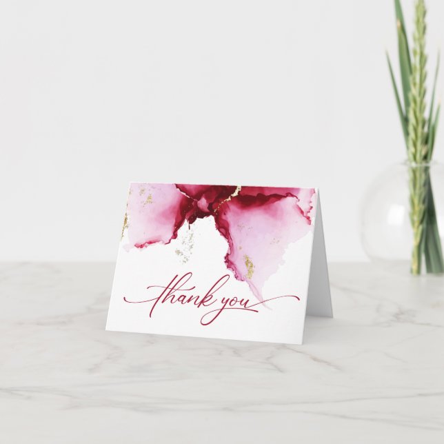 Abstract Deep Pink Ruby Red Geode Thank You Card (Front)