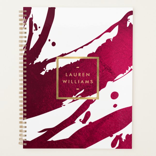 Abstract Deep Ruby Red Brushstrokes Appointment Planner (Front)