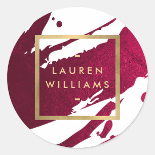 Abstract Deep Ruby Red Brushstrokes Classic Round Sticker