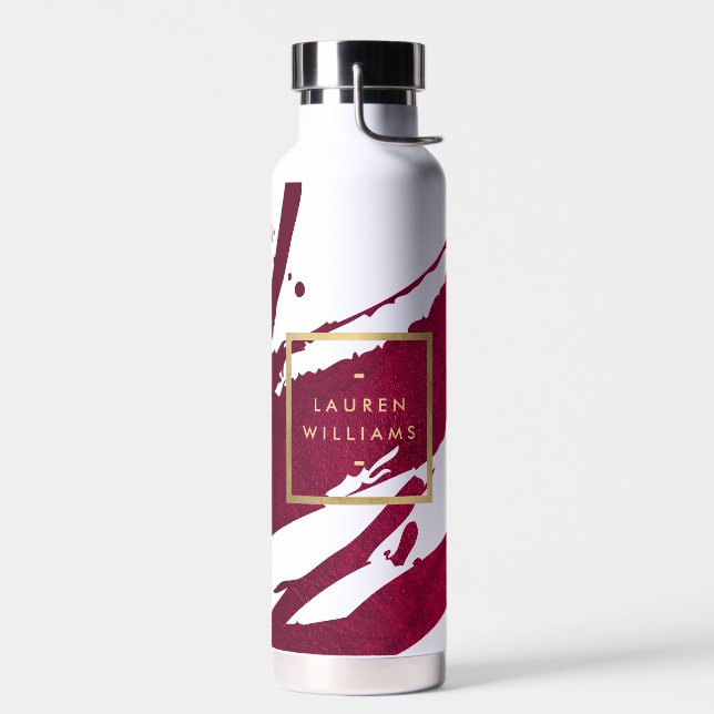 Abstract Deep Ruby Red Brushstrokes Water Bottle (Left)
