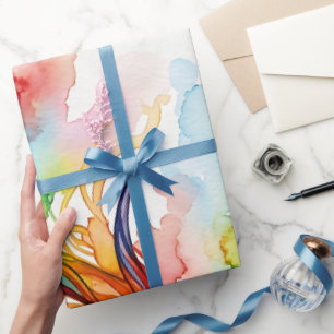 Abstract Deer Rainbow Watercolor Wrapping Paper