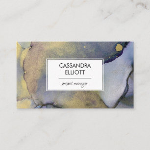 Abstract Denim Blue & Gold Alcohol Ink Liquid Art Business Card