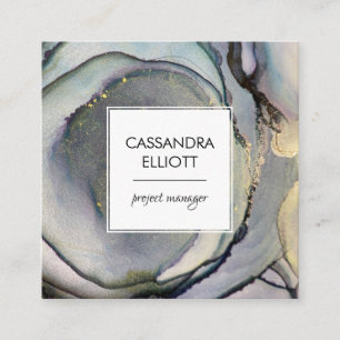 Abstract Denim Blue & Gold Alcohol Ink Liquid Art Square Business Card