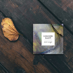 Abstract Denim Blue & Gold Alcohol Ink Liquid Art Square Business Card