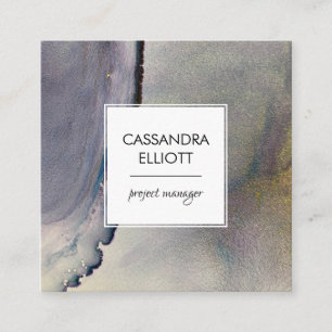 Abstract Denim Blue & Gold Alcohol Ink Liquid Art Square Business Card