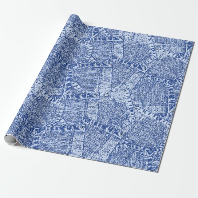 Abstract Denim Pockets Patchwork Seamless Pattern  Wrapping Paper (Unrolled)