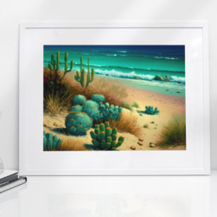 Abstract Desert by the Sea Beach Painting Poster