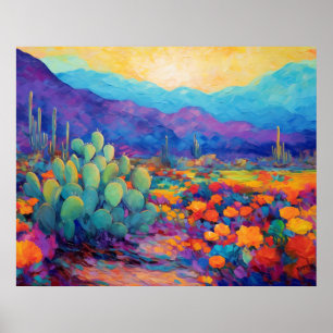Abstract Desert Colourful Cactus Painting Poster