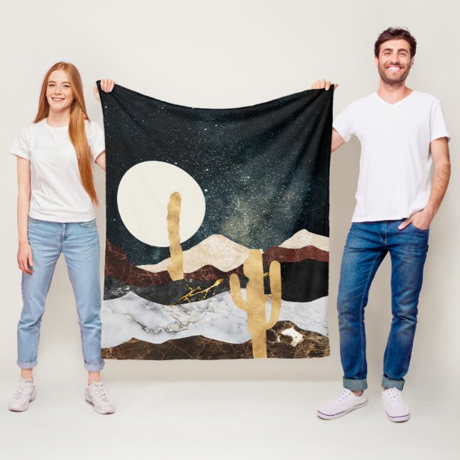 Abstract Desert Night Sky with Golden Cactus Fleece Blanket (In Situ)