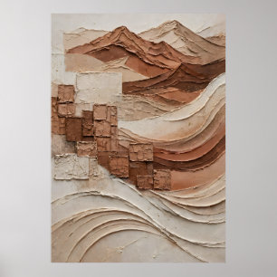 Abstract desert relief poster in terracotta tones