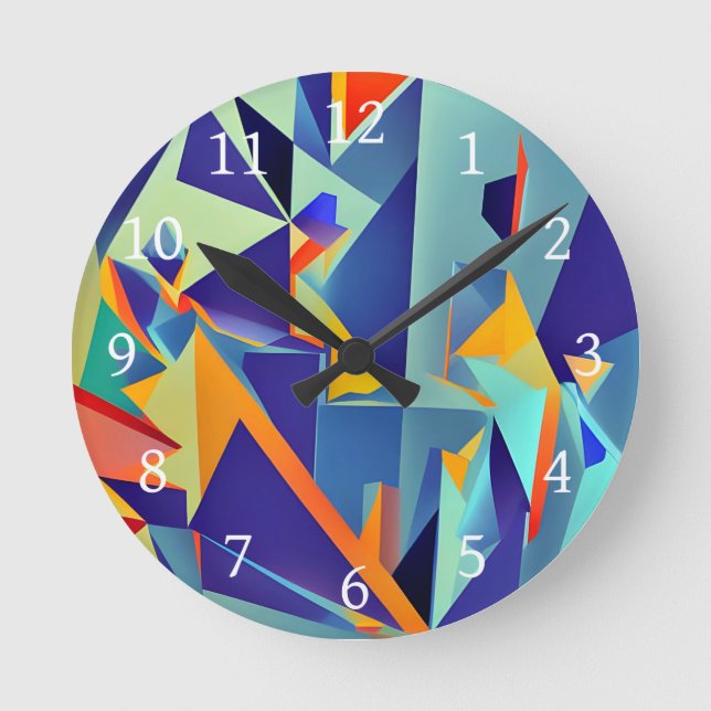 Abstract Design 290 Cubism Blue Orange Round Clock (Front)