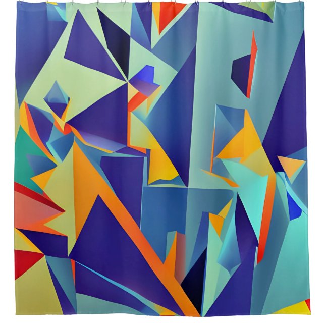 Abstract Design 290 Cubism Blue Orange Shower Curtain (Front)