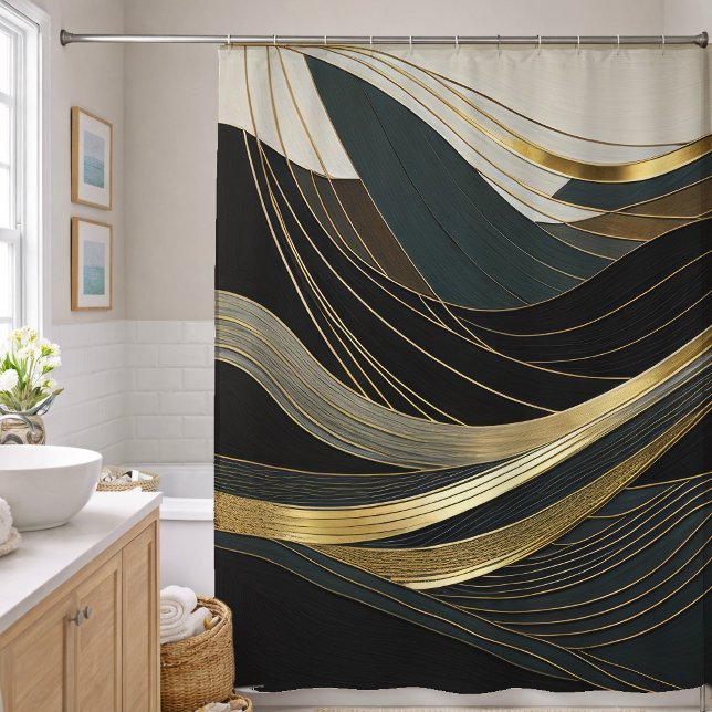 Abstract Design Black Grey White Gold Shower Curtain (Creator Uploaded)