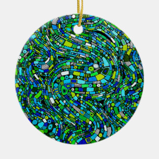Abstract Design Blue Green Waves Shapes Ceramic Tree Decoration