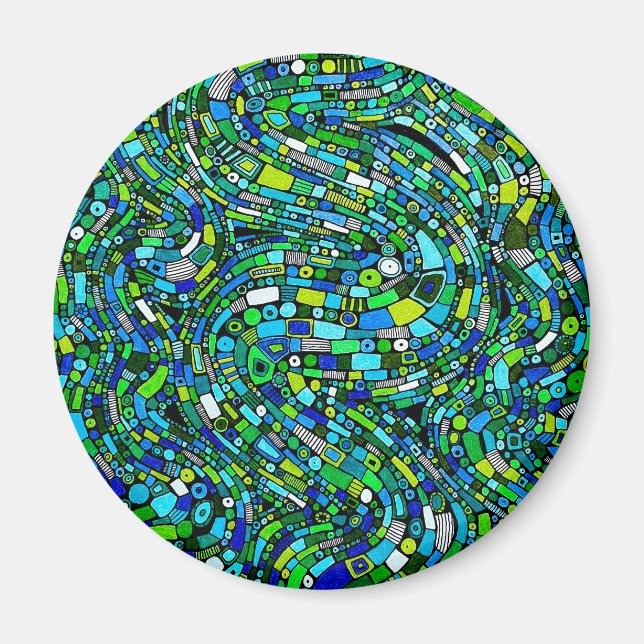 Abstract Design Blue Green Waves Shapes Magnet (Front)