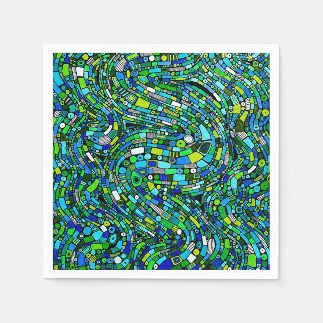 Abstract Design Blue Green Waves Shapes Napkin (Front)