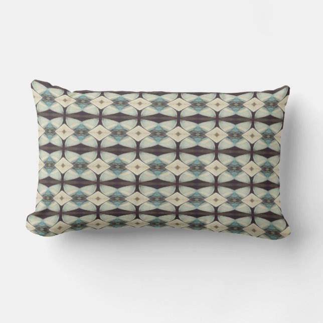 Abstract Design Brown Teal Outdoor Lumbar Pillow (Front)