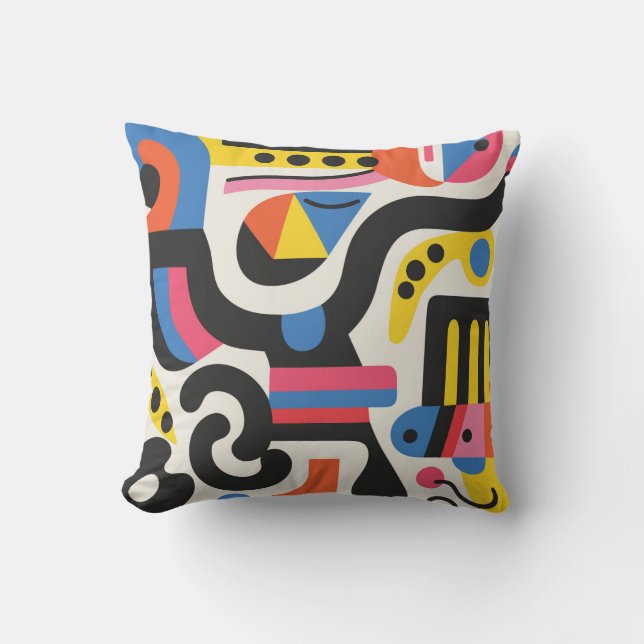 Abstract Design Colourful Geometric Black Patterns Cushion (Front)