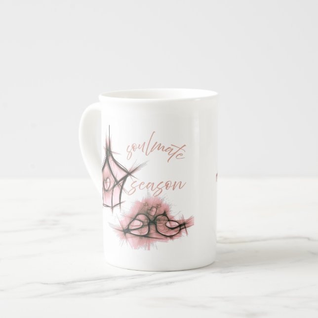 abstract design featuring flowing heart shapes  bone china mug (Front Left)