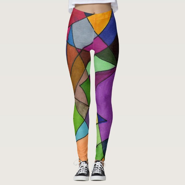 Abstract design, mostly acute angles, vivid colour leggings (Front)