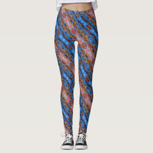 Abstract design of blue & pink spiralling stripes leggings