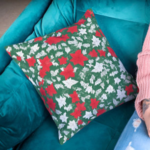Abstract design of poinsettia and Christmas roses Cushion