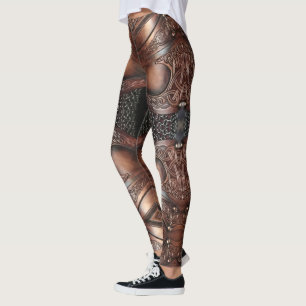 Abstract Design of Viking Vest Armour in Browns on Leggings