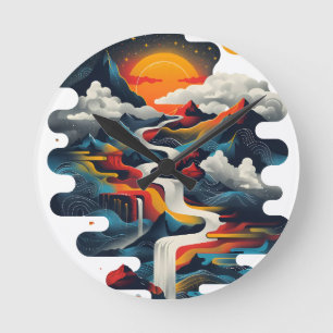 Abstract design, surreal landscape round clock
