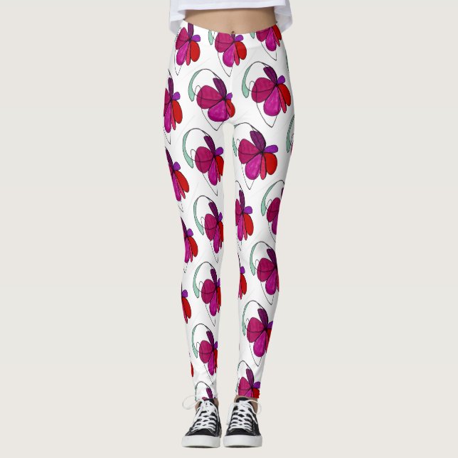 Abstract design tiled floral bloom in violet petal leggings (Front)