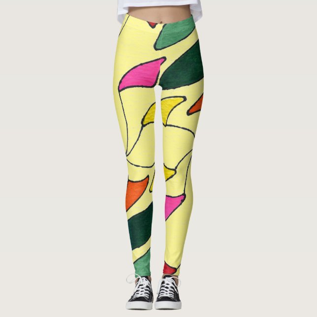 Abstract design, whirl-a-gig with many colours leggings (Front)