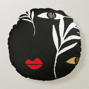 Abstract design with minimal female face. One line Round Cushion