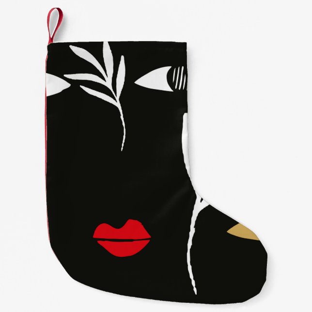 Abstract design with minimal female face. One line Small Christmas Stocking (Front)