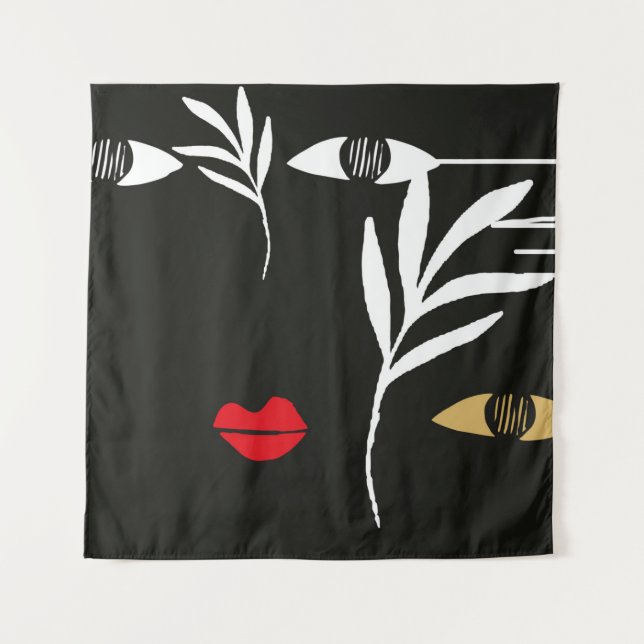 Abstract design with minimal female face. One line Tapestry (Front)
