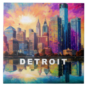 Abstract Detroit Skyline Art Modern Cityscape Tile